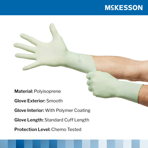McKesson Perry Performance Plus Surgical Glove Size 7.5 Sterile Polyisoprene Standard Cuff Length Smooth Green Chemo Tested, 20-2075N, Case of 200