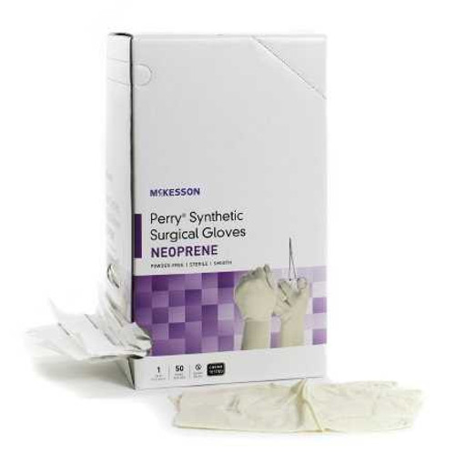 Surgical Glove McKesson Perry Synthetic Surgical Gloves Sterile Cream Powder Free Neoprene 0.20 mm 7.8 mil Smooth Chemo Tested Size 6.5 20-2665N Case/400 20-2665N MCK BRAND 1044745_CS