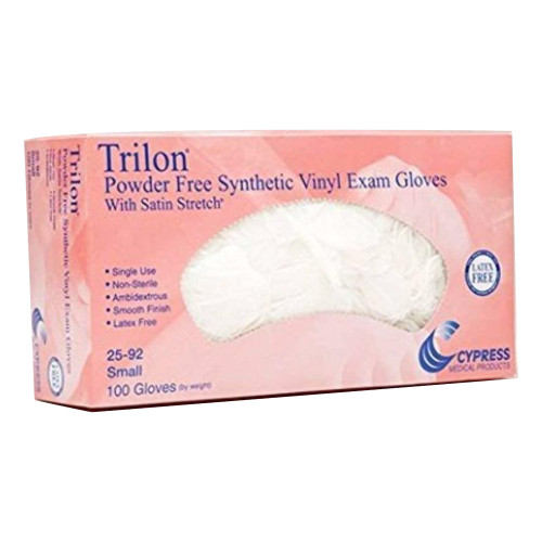 Trilon Exam Glove Small NonSterile Vinyl Standard Cuff Length Smooth Clear Not Rated WITH PROP. 65 WARNING, 25-92, Box of 100