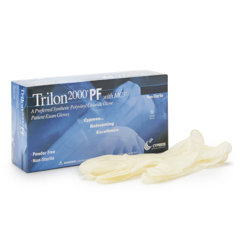 Trilon 2000 PF with MC3 Exam Glove Large NonSterile Stretch Vinyl Standard Cuff Length Smooth Ivory Not Rated WITH PROP. 65 WARNING, 25-970, Case of 1000
