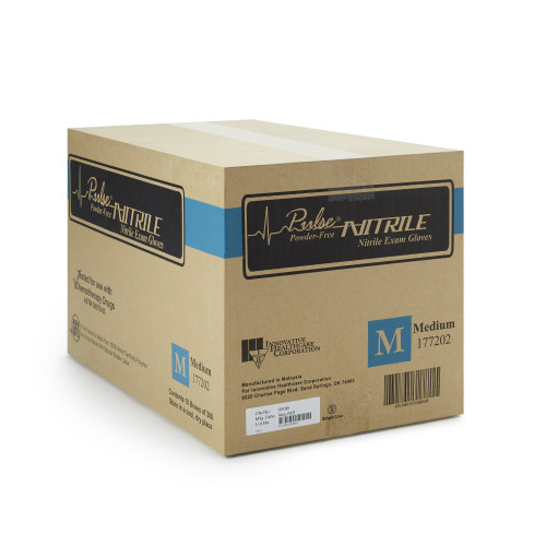 Pulse Nitrile Exam Glove Medium NonSterile Nitrile Standard Cuff Length Textured Fingertips Aqua Blue Chemo Tested / Fentanyl Tested, 177202, Box of 200