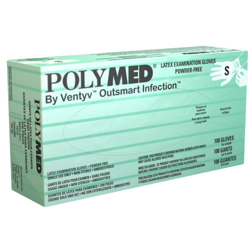Polymed Exam Glove Small NonSterile Latex Standard Cuff Length Fully Textured Ivory Not Rated, PM102, Box of 100