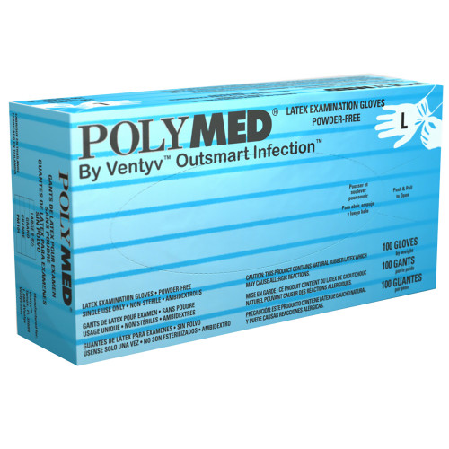Polymed Exam Glove Large NonSterile Latex Standard Cuff Length Fully Textured Ivory Not Rated, PM104, Box of 100
