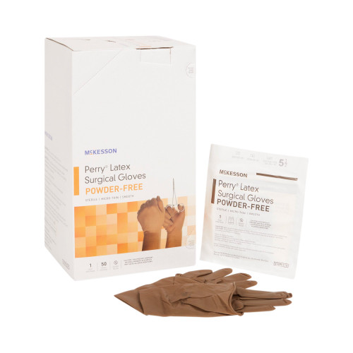 McKesson Perry Surgical Glove Size 5.5 Sterile Latex Standard Cuff Length Smooth Brown Not Chemo Approved, 20-1355N, Case of 200