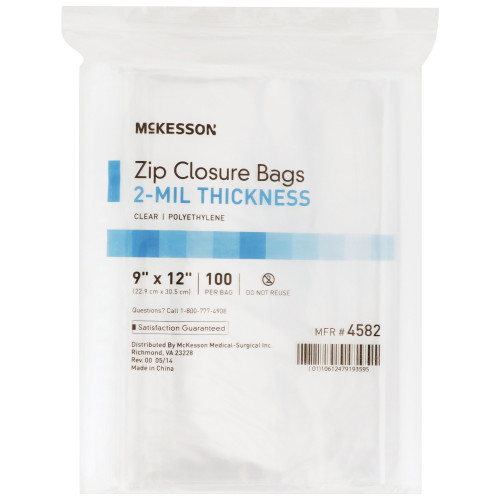 McKesson Reclosable Bag 9 X 12 Inch Polyethylene Clear Zipper Closure, 4582, Bag of 1