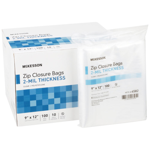 McKesson Reclosable Bag 9 X 12 Inch Polyethylene Clear Zipper Closure, 4582, Box of 10