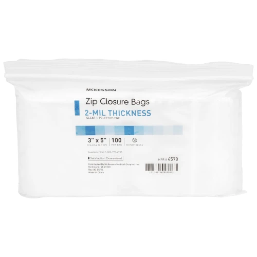 McKesson Reclosable Bag 3 X 5 Inch Polyethylene Clear Zipper Closure, 4578, Pack of 1