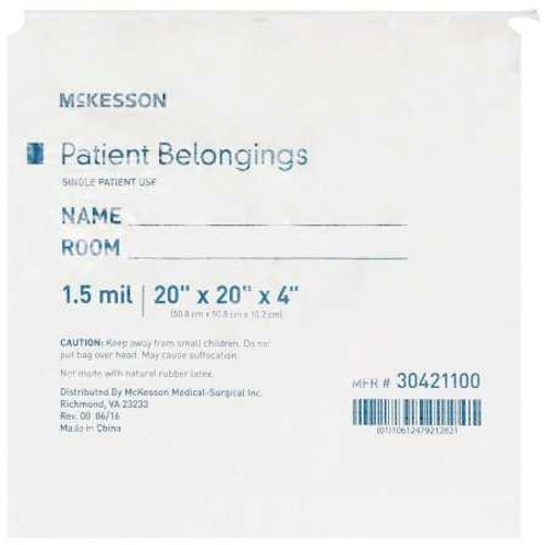 Patient Belongings Bag McKesson 4 x 20 x 20 Inch Polyethylene Drawstring Closure White 30421100 Case of 250 30421100 McKesson 447753_CS