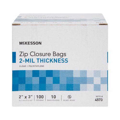 McKesson Reclosable Bag 2 X 3 Inch Polyethylene Clear Zipper Closure, 4573, Box of 10