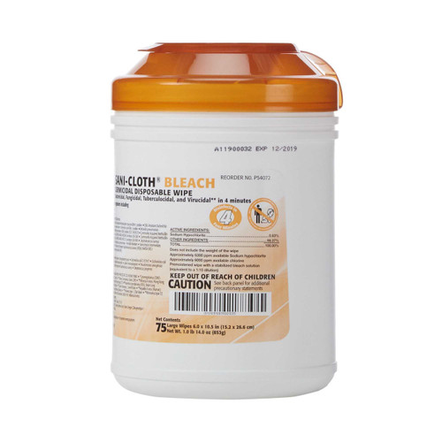Surface Disinfectant Cleaner Sani-Cloth Bleach Wipe 75 Count Canister Manual Pull Chlorine Scent P54072 CN/75 P54072 PDI/NICE-PAK 786308_CN