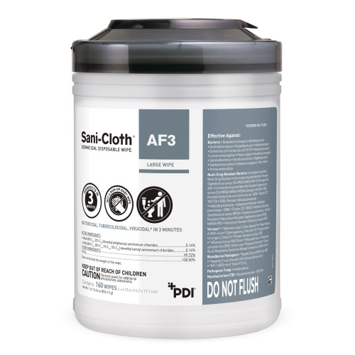Sani-Cloth AF3 Surface Disinfectant Cleaner Premoistened Germicidal Manual Pull Wipe 160 Count Canister Mild Scent NonSterile, P13872, Can of 1