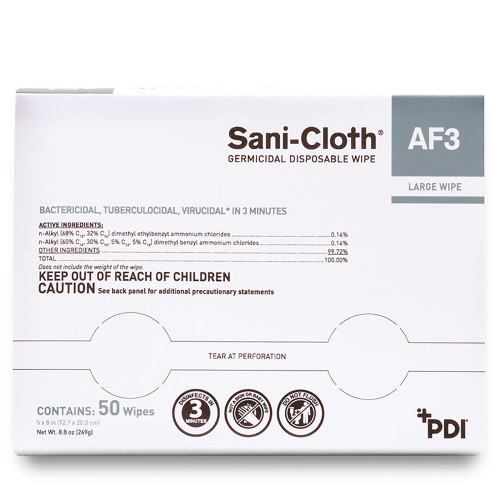 Sani-Cloth AF3 Surface Disinfectant Cleaner Premoistened Germicidal Manual Pull Wipe 50 Count Individual Packet Unscented NonSterile, H59200, Box of 50