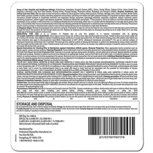 Surface Disinfectant Cleaner Sani-Cloth Bleach Wipe 65 Count Canister Manual Pull Chlorine Scent P25784 CN/65 P25784 PDI/NICE-PAK 835086_CN