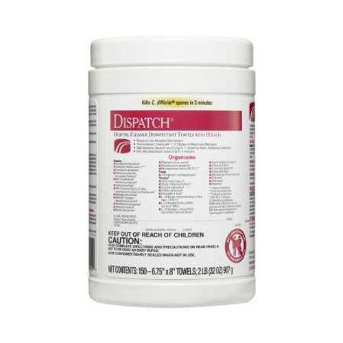 Dispatch® with Bleach Surface Disinfectant Cleaner Premoistened Manual Pull Wipe 150 Count Canister Fruity Floral Bleach Scent NonSterile 69150 Case of 1200 69150 Dispatch® with Bleach 735385_CS