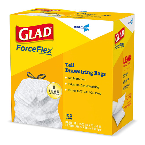 CloroxPro Glad ForceFlex Tall Kitchen Trash Bag 13 gal. 0.95 mil 24 X 28 Inch Gray Tall Kitchen Flat Pack, 70427, Case of 100
