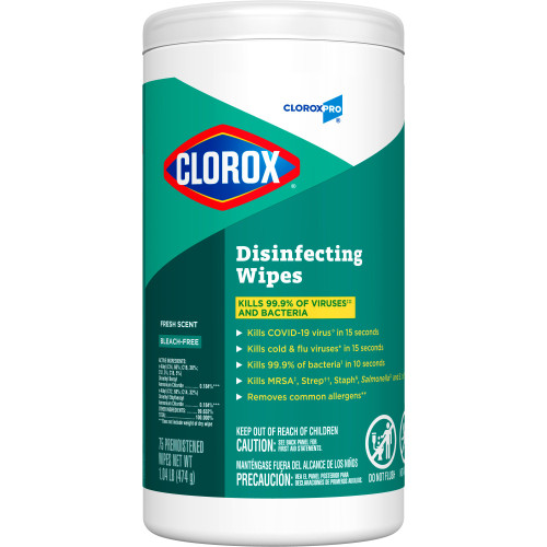 CloroxPro Clorox Surface Disinfectant Premoistened Manual Pull Wipe 75 Count Canister Fresh Scent NonSterile, 15949, Box of 75