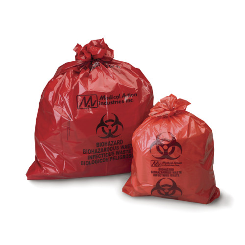Biohazard Waste Bag Biohazard Symbol / Biohazardous Waste / Infectious Waste 12 to 16 gal. Red 25 X 34 Inch, 108M, Case of 250