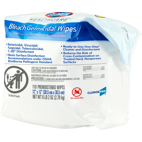 Clorox Healthcare Bleach Germicidal Surface Disinfectant Cleaner Refill Premoistened Germicidal Manual Pull Wipe 110 Count Pouch Floral Bleach Scent NonSterile, 30359, Case of 2
