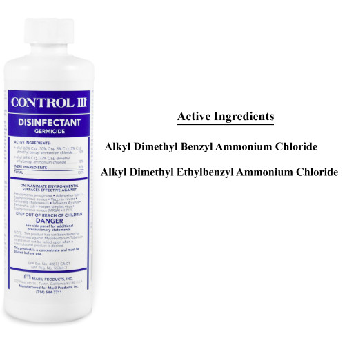 Control III Disinfectant Germicide Surface Disinfectant Cleaner Quaternary Based Manual Pour Liquid Concentrate 16 oz. Bottle Benzaldehyde Scent NonSterile, C3/DISP/12, Case of 12