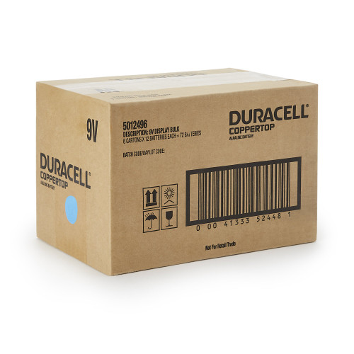 Duracell Coppertop Alkaline Battery 9V Cell 9V Disposable 12 Pack, MN1604BKD, Case of 72