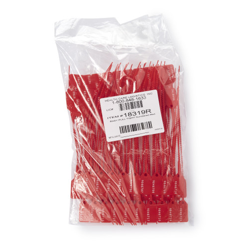 Health Care Logistics Easy Pull-Tight Seal Consecutively Numbered Red Polypropylene 8-7/8 Inch, 18319R, Box of 100