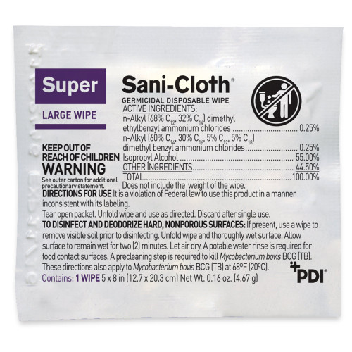 Super Sani-Cloth Surface Disinfectant Cleaner Premoistened Germicidal Manual Pull Wipe 50 Count Individual Packet Alcohol Scent NonSterile, H04082, Pack of 1