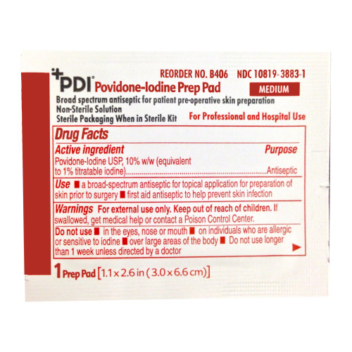 PDI PVP Prep Pad 10% Strength Povidone-Iodine Individual Packet Medium NonSterile, B40600, Case of 1000
