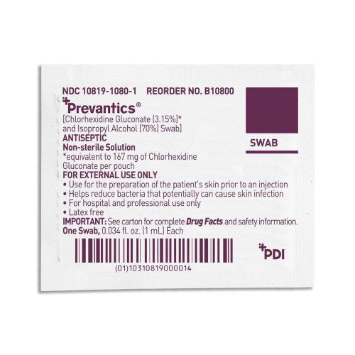 Prevantics Antiseptic Prep Pad 3.15% / 70% Strength CHG (Chlorhexidine Gluconate) / Isopropyl Alcohol Individual Packet NonSterile, B10800, Case of 1000