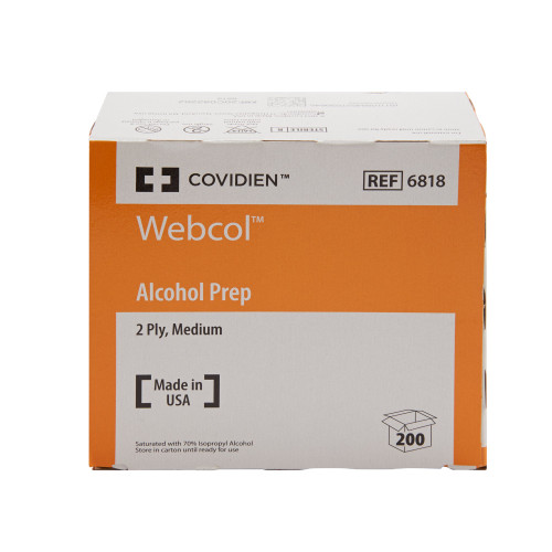 Webcol Alcohol Prep Pad 70% Strength Isopropyl Alcohol Individual Packet Medium Sterile, 6818-, Carton of 200