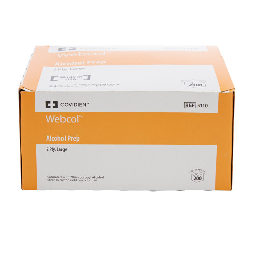 Webcol Alcohol Prep Pad 70% Strength Isopropyl Alcohol Individual Packet Large Sterile, 5110, Carton of 200