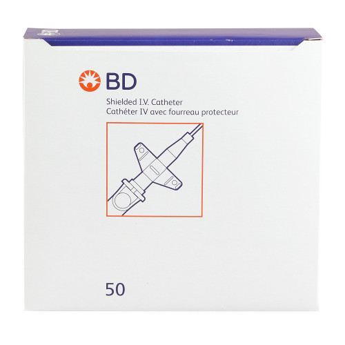 Insyte Autoguard Peripheral IV Catheter 22 Gauge 1 Inch BD Vialon Winged Hub Non Blood Control Push Button Safety, 381523, Box of 50