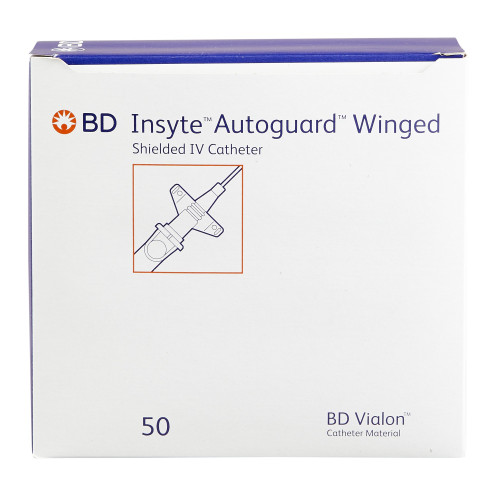 Insyte Autoguard Peripheral IV Catheter 20 Gauge 1 Inch BD Vialon Winged Hub Non Blood Control Push Button Safety, 381533, Pack of 1
