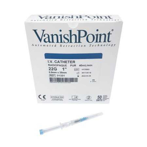 Peripheral IV Catheter VanishPoint 22 Gauge 1 Inch Retracting Needle 31331 Box/50 31331 RETRACTABLE TECHNOLOGIES 874810_BX
