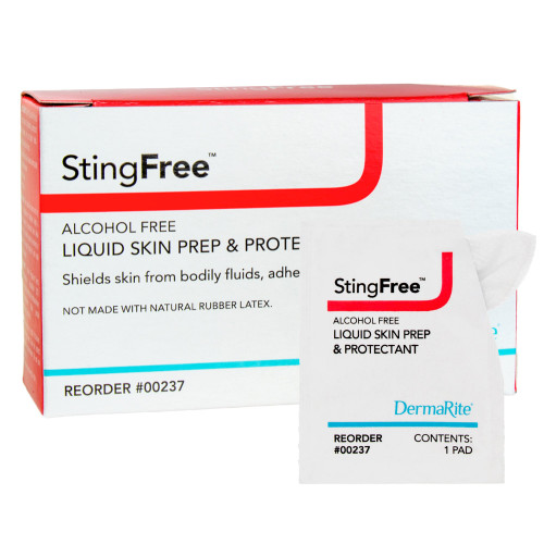 StingFree Alcohol-Free Liquid Skin Prep & Shield Skin Barrier Wipe Hexamethyldisiloxane / Decamethylcyclopentasiloxane Individual Packet NonSterile, 00237, Case of 500