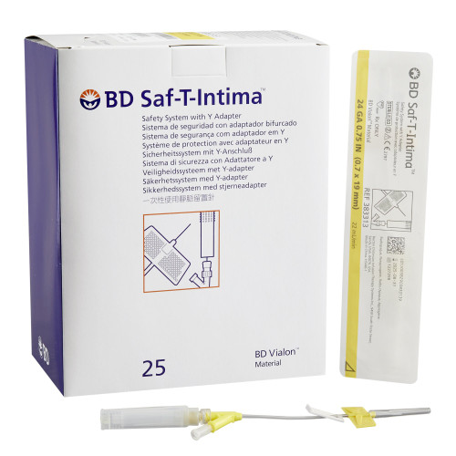 Saf-T-Intima Closed IV Catheter 24 Gauge 3/4 Inch BD Vialon Winged Hub Blood Control, 383313, Pack of 1