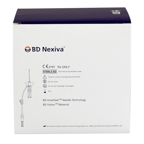 Nexiva Closed IV Catheter 20 Gauge 1 Inch Vialon Biomaterial Winged Hub Blood Control, 383516, Box of 20