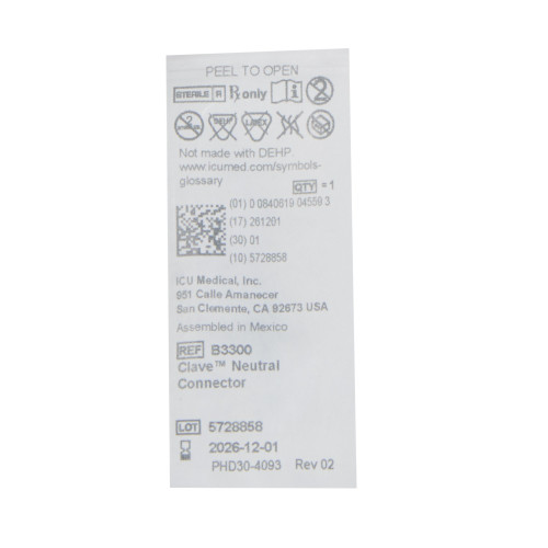 Needleless Connector Neutral Displacement, B3300, Case of 100