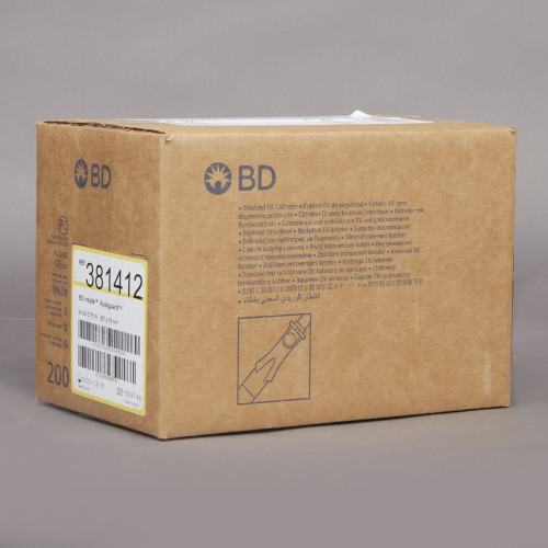 Insyte Autoguard Peripheral IV Catheter 24 Gauge 3/4 Inch BD Vialon Straight Hub Non Blood Control Push Button Safety, 381412, Case of 200