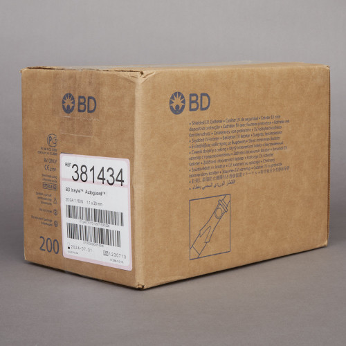 Insyte Autoguard Peripheral IV Catheter 20 Gauge 1.16 Inch BD Vialon Straight Hub Non Blood Control Push Button Safety, 381434, Case of 200