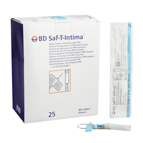 Saf-T-Intima Closed IV Catheter 22 Gauge 3/4 Inch BD Vialon Winged Hub Blood Control, 383322, Case of 200