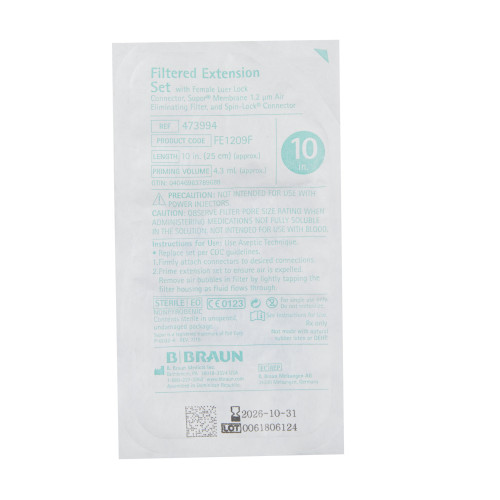 Braun IV Extension Set Standard Bore 10 Inch Tubing 1.2 Micron Filter Sterile, 473994, Pack of 1