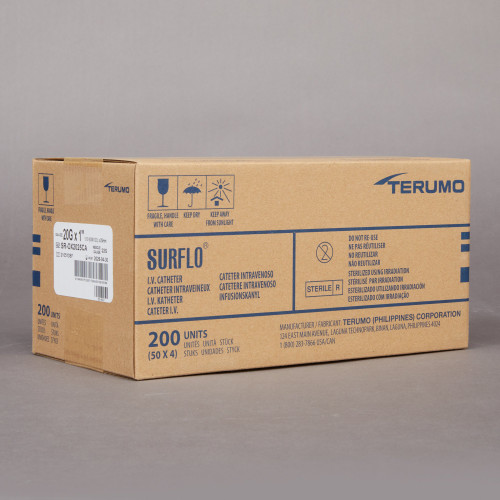 Surflo Peripheral IV Catheter 20 Gauge 1 Inch ETFE Straight Hub Non Blood Control Non-Safety, SR-OX2025CA, Box of 50