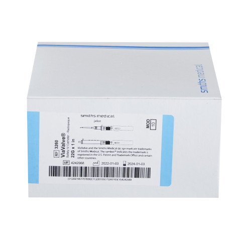 ViaValve Peripheral IV Catheter 22 Gauge 1 Inch Polyurethane Straight Hub Blood Control Sliding Safety, 326010, Box of 50