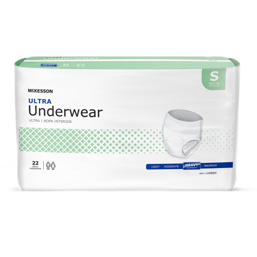 McKesson Ultra Absorbent Underwear Pull On with Tear Away Seams Adult Small Unisex Disposable Heavy Absorbency, UWBSM, Bag of 1