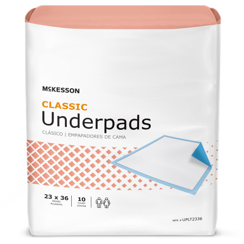 McKesson Classic Plus Disposable Underpad 23 X 36 Inch Fluff Mat Light Absorbency, UPLT2336, Bag of 10