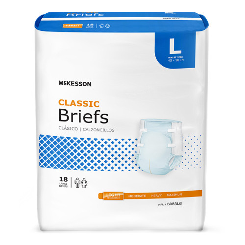 McKesson Classic Incontinence Brief Adult Large Unisex Disposable Light Absorbency, BRBRLG, Case of 72