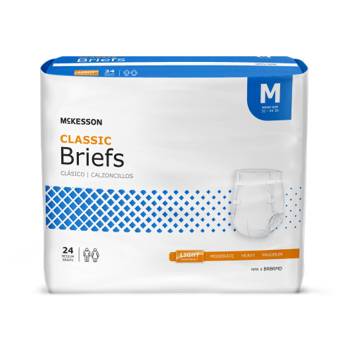 McKesson Classic Incontinence Brief Adult Medium Unisex Disposable Light Absorbency, BRBRMD, Case of 96