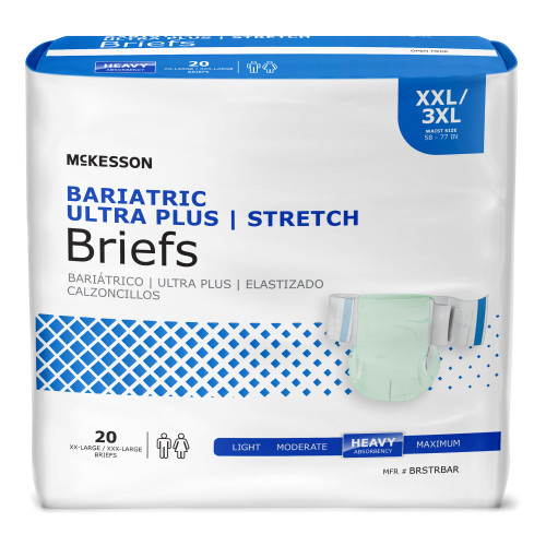 McKesson Ultra Plus Stretch Incontinence Brief Adult 2X-Large / 3X-Large Unisex Disposable Heavy Absorbency, BRSTRBAR, Bag of 20