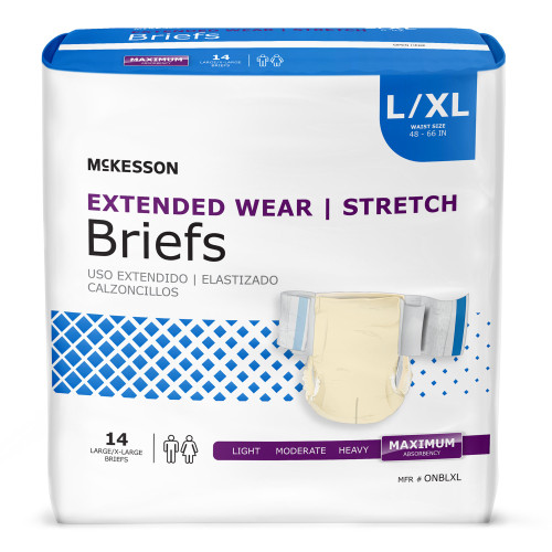 McKesson Extended Wear Incontinence Brief Adult Large / X-Large Unisex Disposable Heavy Absorbency, ONBLXL, Bag of 14