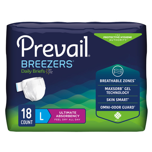 Prevail Breezers Incontinence Brief Adult Large Unisex Disposable Heavy Absorbency, PVB-013/2, Case of 72